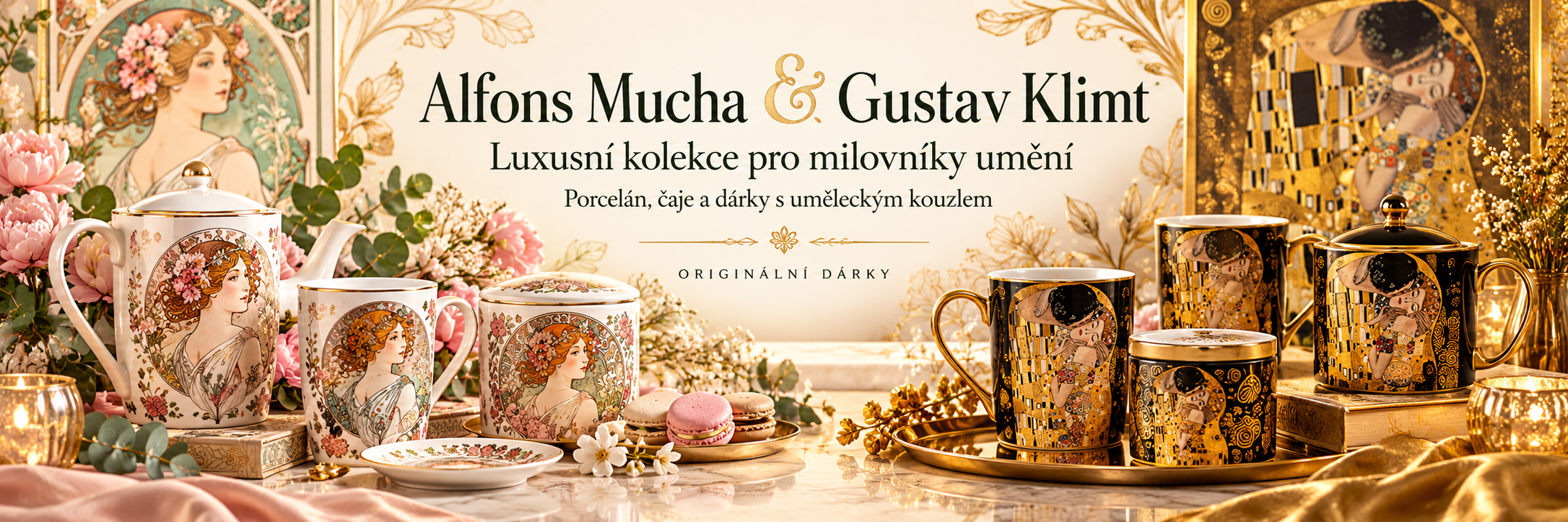 Alfons Mucha a Gustav Klimt – luxusní kolekce porcelánu, čajových souprav a originálních dárků
